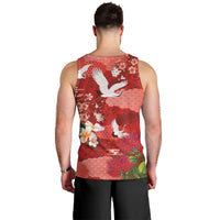 Hawaiian and Japanese Culture Together Men Tank Top Red Ohia Lehua Plumeria and Sakura Blooming LT03 - Polynesian Pride