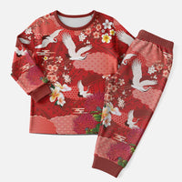 Hawaiian and Japanese Culture Together Christmas Pajama Set Red Ohia Lehua Plumeria and Sakura Blooming LT03 Men Red - Polynesian Pride