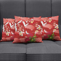 Hawaiian and Japanese Culture Together Pillow Cover Red Ohia Lehua Plumeria and Sakura Blooming LT03 - Polynesian Pride