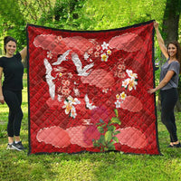 Hawaiian and Japanese Culture Together Quilt Red Ohia Lehua Plumeria and Sakura Blooming LT03 - Polynesian Pride