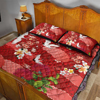 Hawaiian and Japanese Culture Together Quilt Bed Set Red Ohia Lehua Plumeria and Sakura Blooming LT03 - Polynesian Pride