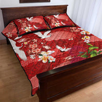 Hawaiian and Japanese Culture Together Quilt Bed Set Red Ohia Lehua Plumeria and Sakura Blooming LT03 - Polynesian Pride