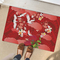 Hawaiian and Japanese Culture Together Rubber Doormat Red Ohia Lehua Plumeria and Sakura Blooming LT03 - Polynesian Pride