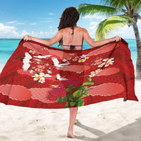 Hawaiian and Japanese Culture Together Sarong Red Ohia Lehua Plumeria and Sakura Blooming LT03 - Polynesian Pride