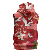 Hawaiian and Japanese Culture Together Sleeveless Hoodie Red Ohia Lehua Plumeria and Sakura Blooming LT03 - Polynesian Pride