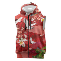 Hawaiian and Japanese Culture Together Sleeveless Zip Hoodie Red Ohia Lehua Plumeria and Sakura Blooming LT03 Red - Polynesian Pride
