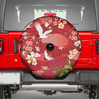 Hawaiian and Japanese Culture Together Spare Tire Cover Red Ohia Lehua Plumeria and Sakura Blooming LT03 - Polynesian Pride