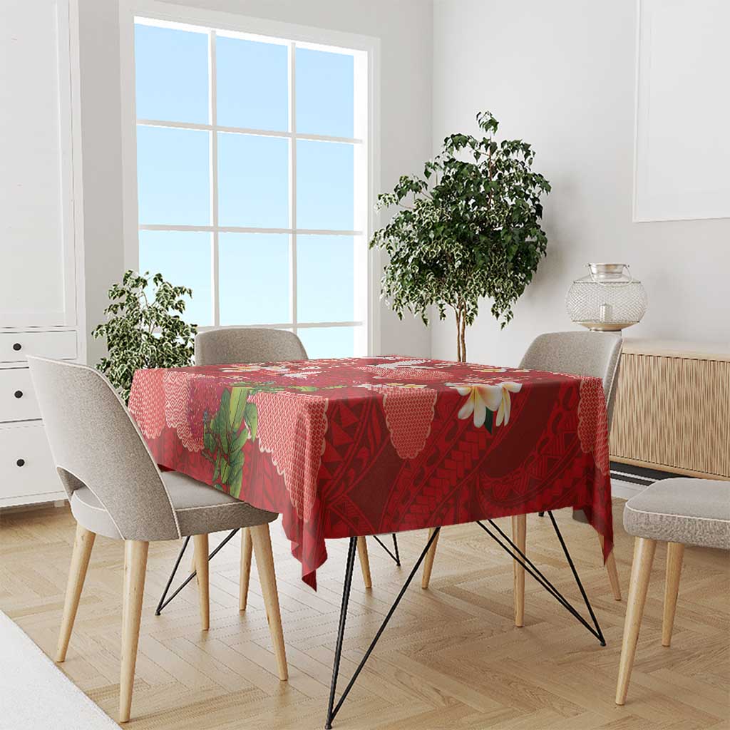 Hawaiian and Japanese Culture Together Tablecloth Red Ohia Lehua Plumeria and Sakura Blooming - Polynesian Pride