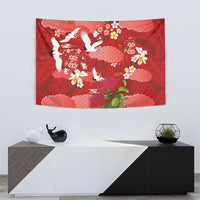 Hawaiian and Japanese Culture Together Tapestry Red Ohia Lehua Plumeria and Sakura Blooming LT03 - Polynesian Pride