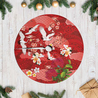 Hawaiian and Japanese Culture Together Tree Skirt Red Ohia Lehua Plumeria and Sakura Blooming LT03 Casual Red - Polynesian Pride