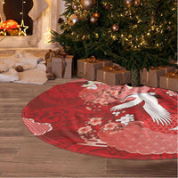 Hawaiian and Japanese Culture Together Tree Skirt Red Ohia Lehua Plumeria and Sakura Blooming LT03 - Polynesian Pride