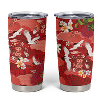 Hawaiian and Japanese Culture Together Tumbler Cup Red Ohia Lehua Plumeria and Sakura Blooming LT03 Red - Polynesian Pride