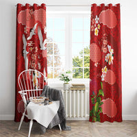 Hawaiian and Japanese Culture Together Window Curtain Red Ohia Lehua Plumeria and Sakura Blooming LT03 - Polynesian Pride