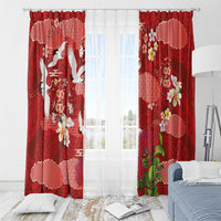 Hawaiian and Japanese Culture Together Window Curtain Red Ohia Lehua Plumeria and Sakura Blooming LT03 - Polynesian Pride