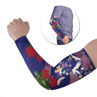 Hawaiian and Japanese Culture Together Arm Sleeves Blue Ohia Lehua Plumeria and Sakura Blooming LT03 Set of 2 Blue - Polynesian Pride