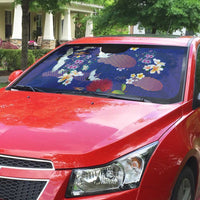 Hawaiian and Japanese Culture Together Auto Sun Shade Blue Ohia Lehua Plumeria and Sakura Blooming LT03 - Polynesian Pride
