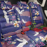 Hawaiian and Japanese Culture Together Back Car Seat Cover Blue Ohia Lehua Plumeria and Sakura Blooming LT03 - Polynesian Pride