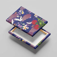 Hawaiian and Japanese Culture Together Canvas Wall Art Blue Ohia Lehua Plumeria and Sakura Blooming LT03 - Polynesian Pride