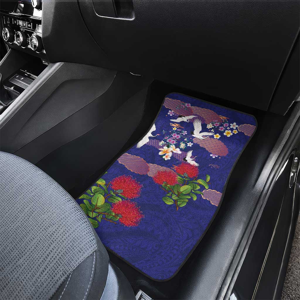 Hawaiian and Japanese Culture Together Car Mats Blue Ohia Lehua Plumeria and Sakura Blooming LT03 - Polynesian Pride