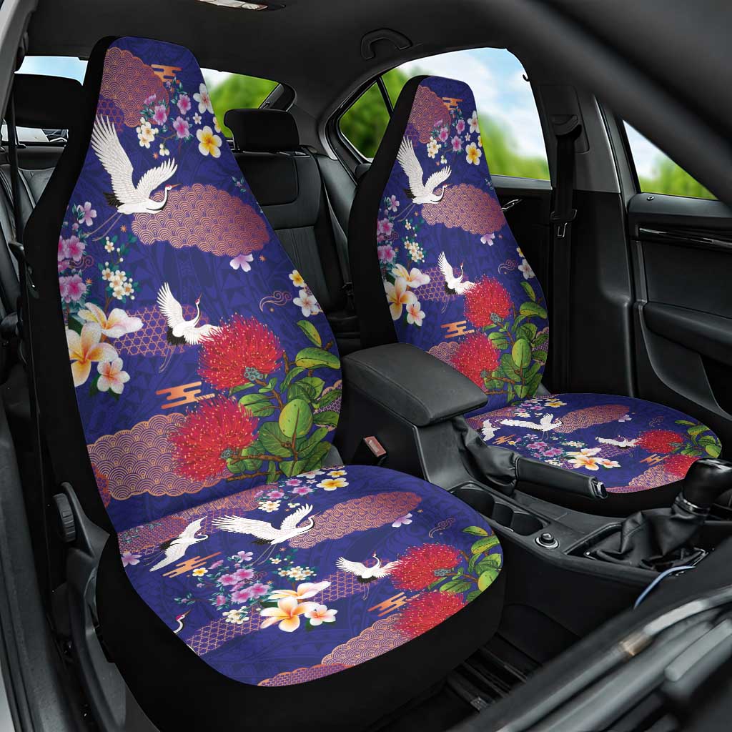 Hawaiian and Japanese Culture Together Car Seat Cover Blue Ohia Lehua Plumeria and Sakura Blooming LT03 One Size Blue - Polynesian Pride