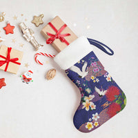 Hawaiian and Japanese Culture Together Christmas Stocking Blue Ohia Lehua Plumeria and Sakura Blooming LT03 - Polynesian Pride