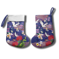 Hawaiian and Japanese Culture Together Christmas Stocking Blue Ohia Lehua Plumeria and Sakura Blooming LT03 - Polynesian Pride