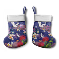 Hawaiian and Japanese Culture Together Christmas Stocking Blue Ohia Lehua Plumeria and Sakura Blooming LT03 - Polynesian Pride