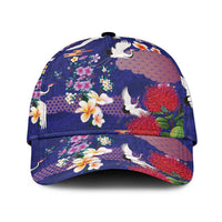 Hawaiian and Japanese Culture Together Classic Cap Blue Ohia Lehua Plumeria and Sakura Blooming - Polynesian Pride
