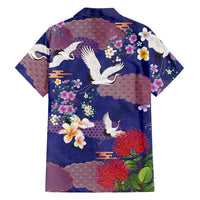 Hawaiian and Japanese Culture Together Family Matching Mermaid Dress and Hawaiian Shirt Blue Ohia Lehua Plumeria and Sakura Blooming LT03 - Polynesian Pride
