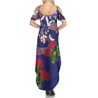 Hawaiian and Japanese Culture Together Family Matching Summer Maxi Dress and Hawaiian Shirt Blue Ohia Lehua Plumeria and Sakura Blooming LT03 - Polynesian Pride