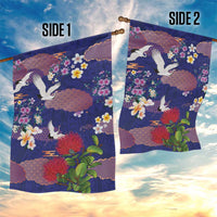 Hawaiian and Japanese Culture Together Garden Flag Blue Ohia Lehua Plumeria and Sakura Blooming LT03 - Polynesian Pride