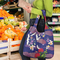 Hawaiian and Japanese Culture Together Grocery Bag Blue Ohia Lehua Plumeria and Sakura Blooming LT03 - Polynesian Pride