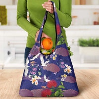 Hawaiian and Japanese Culture Together Grocery Bag Blue Ohia Lehua Plumeria and Sakura Blooming LT03 - Polynesian Pride