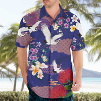 Hawaiian and Japanese Culture Together Hawaiian Shirt Blue Ohia Lehua Plumeria and Sakura Blooming LT03 - Polynesian Pride