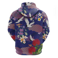 Hawaiian and Japanese Culture Together Hoodie Blue Ohia Lehua Plumeria and Sakura Blooming LT03 - Polynesian Pride