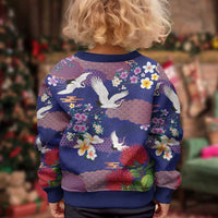 Hawaiian and Japanese Culture Together Kid Ugly Christmas Sweater Blue Ohia Lehua Plumeria and Sakura Blooming LT03 - Polynesian Pride