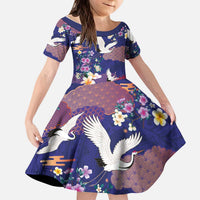 Hawaiian and Japanese Culture Together Kid Short Sleeve Dress Blue Ohia Lehua Plumeria and Sakura Blooming LT03 KID Blue - Polynesian Pride