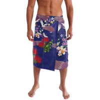 Hawaiian and Japanese Culture Together Lavalava Blue Ohia Lehua Plumeria and Sakura Blooming LT03 Blue - Polynesian Pride