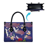 Hawaiian and Japanese Culture Together Leather Bag Blue Ohia Lehua Plumeria and Sakura Blooming LT03 - Polynesian Pride