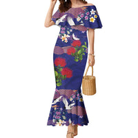 Hawaiian and Japanese Culture Together Mermaid Dress Blue Ohia Lehua Plumeria and Sakura Blooming LT03 Women Blue - Polynesian Pride