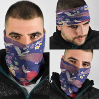 Hawaiian and Japanese Culture Together Neck Gaiter Blue Ohia Lehua Plumeria and Sakura Blooming LT03 - Polynesian Pride