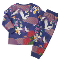Hawaiian and Japanese Culture Together Christmas Pajama Set Blue Ohia Lehua Plumeria and Sakura Blooming LT03 - Polynesian Pride