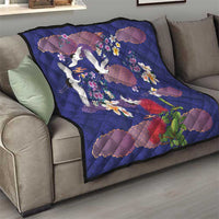 Hawaiian and Japanese Culture Together Quilt Blue Ohia Lehua Plumeria and Sakura Blooming LT03 - Polynesian Pride