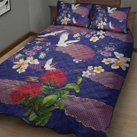 Hawaiian and Japanese Culture Together Quilt Bed Set Blue Ohia Lehua Plumeria and Sakura Blooming LT03 - Polynesian Pride
