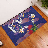 Hawaiian and Japanese Culture Together Rubber Doormat Blue Ohia Lehua Plumeria and Sakura Blooming LT03 - Polynesian Pride