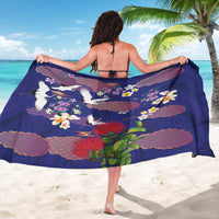 Hawaiian and Japanese Culture Together Sarong Blue Ohia Lehua Plumeria and Sakura Blooming LT03 - Polynesian Pride