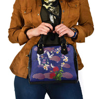 Hawaiian and Japanese Culture Together Shoulder Handbag Blue Ohia Lehua Plumeria and Sakura Blooming LT03 - Polynesian Pride