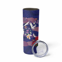 Hawaiian and Japanese Culture Together Skinny Tumbler Blue Ohia Lehua Plumeria and Sakura Blooming LT03 - Polynesian Pride