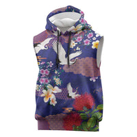 Hawaiian and Japanese Culture Together Sleeveless Hoodie Blue Ohia Lehua Plumeria and Sakura Blooming LT03 Blue - Polynesian Pride