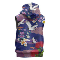 Hawaiian and Japanese Culture Together Sleeveless Hoodie Blue Ohia Lehua Plumeria and Sakura Blooming LT03 - Polynesian Pride